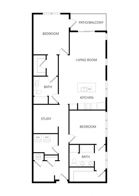 Floor plan for 2 beds, 2 baths, 1568 sqft